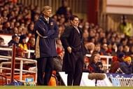 John Gregory seen with Arsene Wenger during a Premier League match